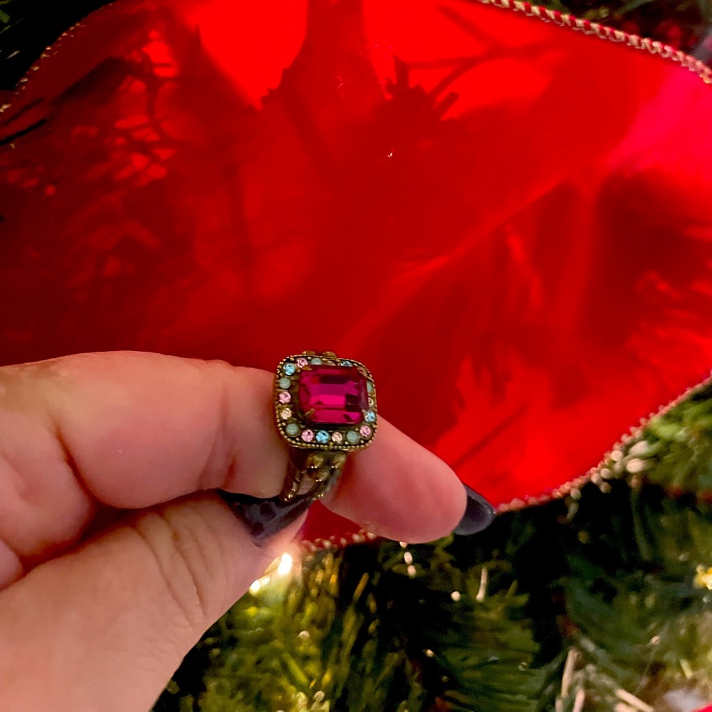 Sorrelli Pink Passion Ring with antique gold tone